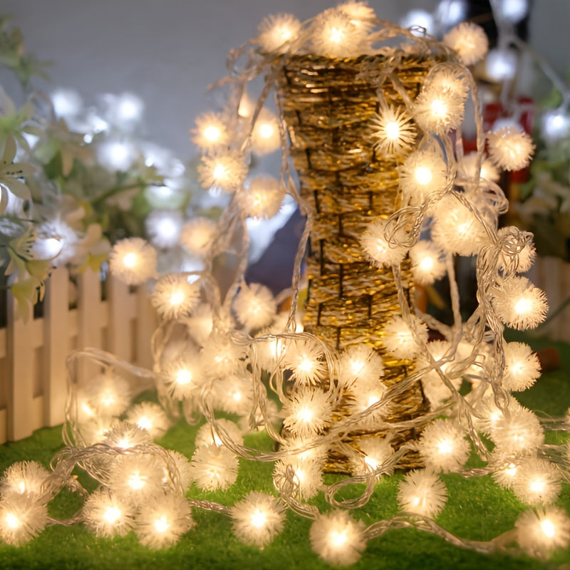 Dreamy Dandelions Fur Balls String Lights With Battery Box