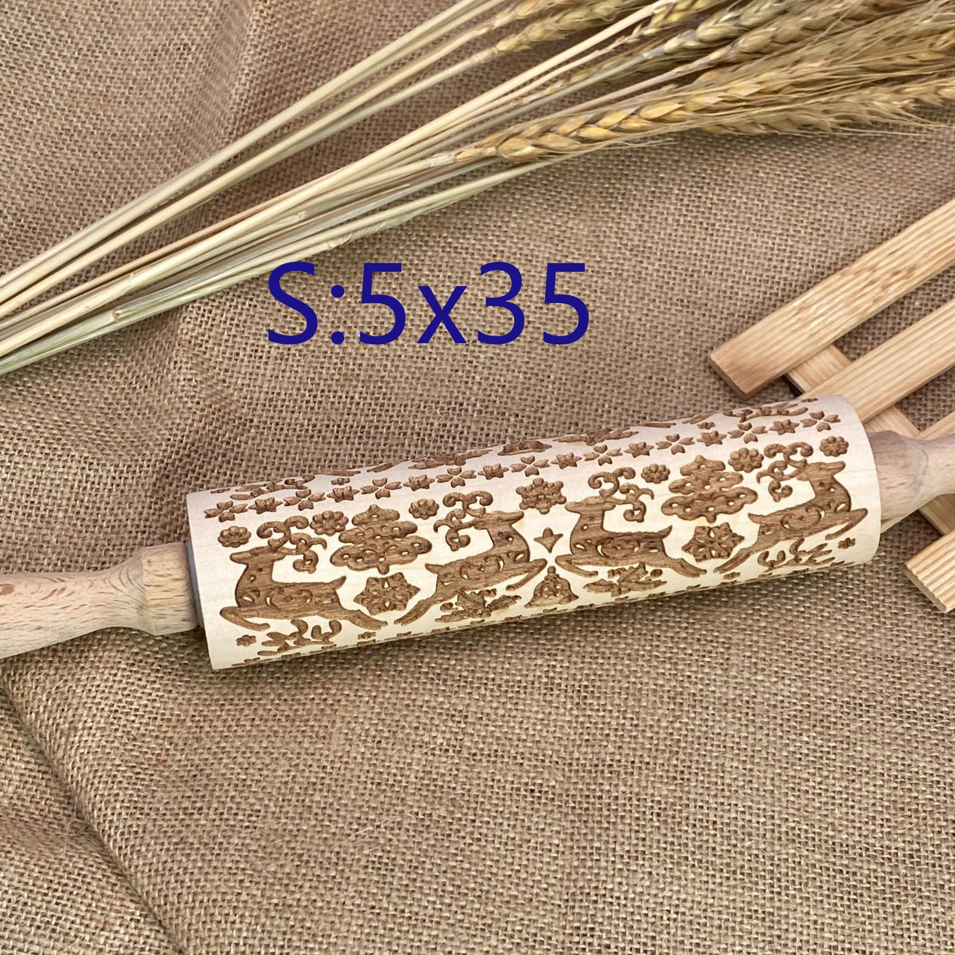 Rolling Pin Pattern Embossed Beech Wood freeshipping - khollect