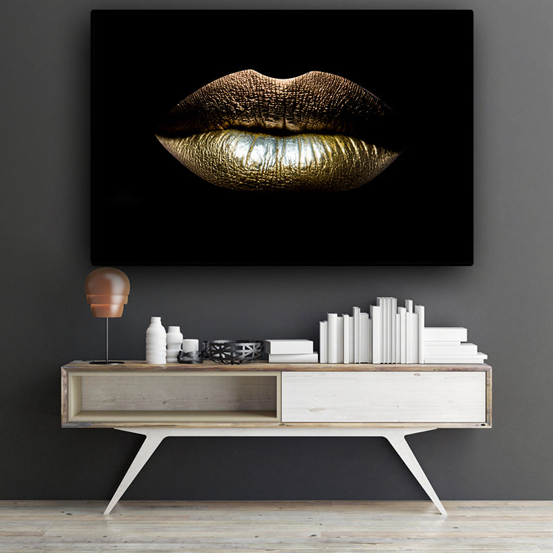 Golden Lips Canvas Art Print freeshipping - khollect