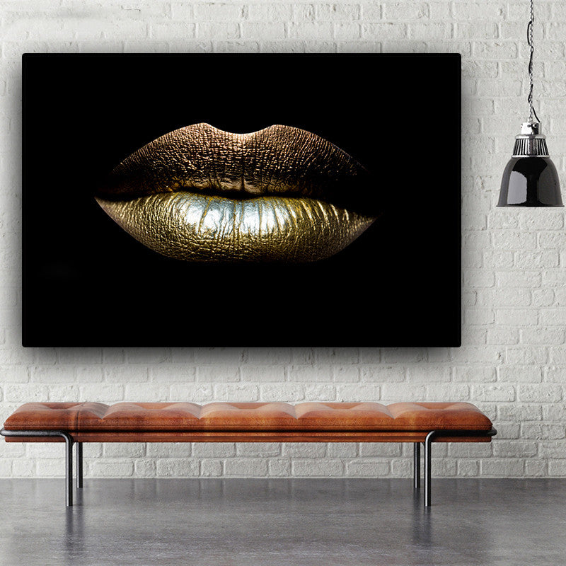 Golden Lips Canvas Art Print freeshipping - khollect