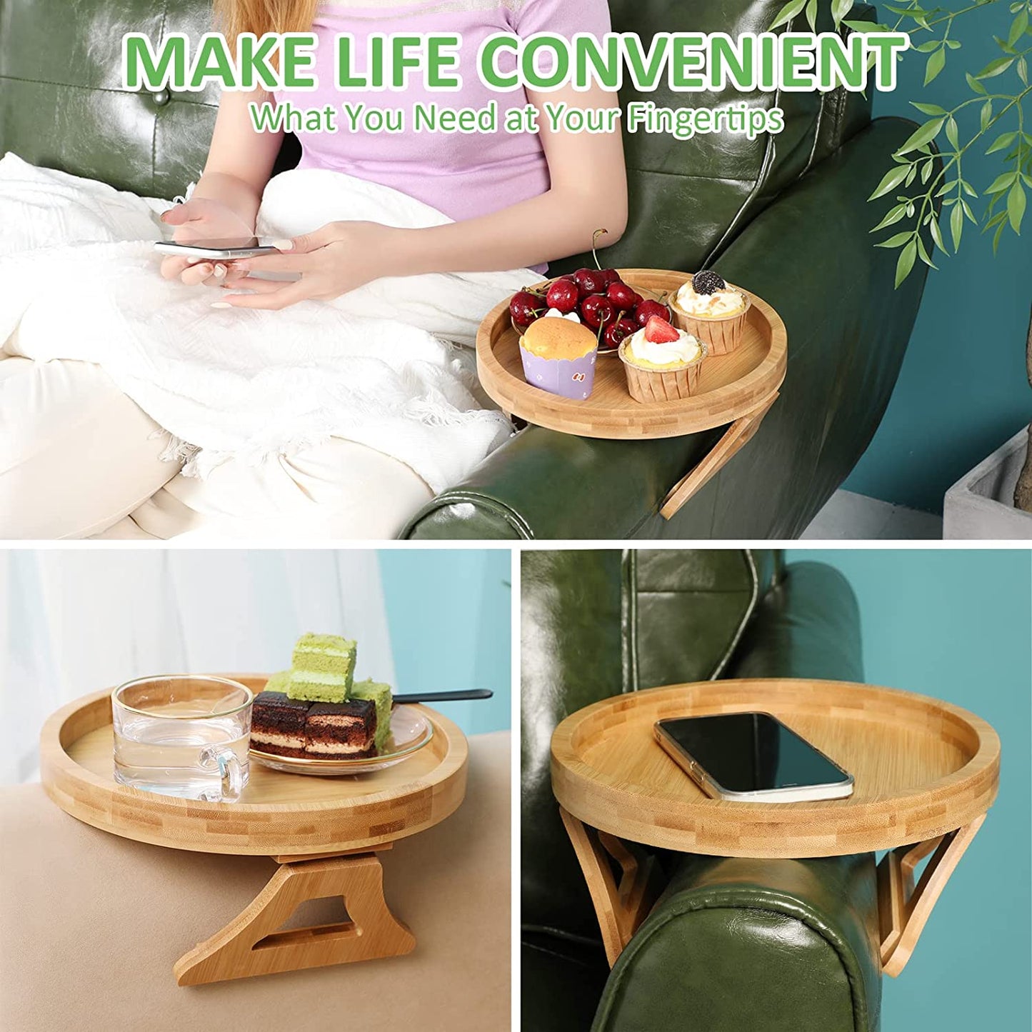 Circle Bamboo Sofa Arm Tray