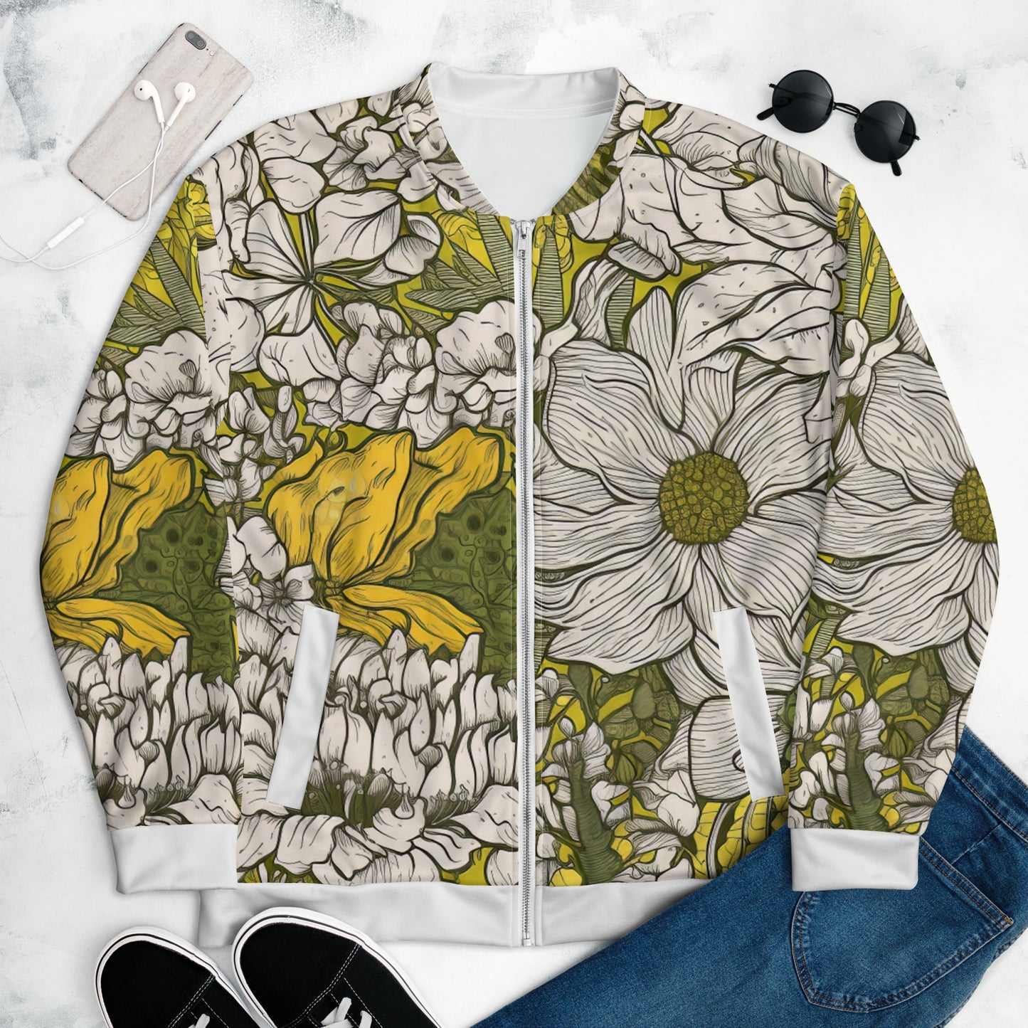 Floral Green Bomber Jacket