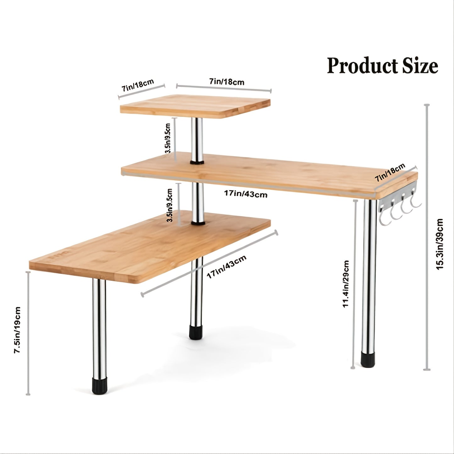 Modern 3-Tier Corner Shelf Bamboo & Metal Storage Shelf