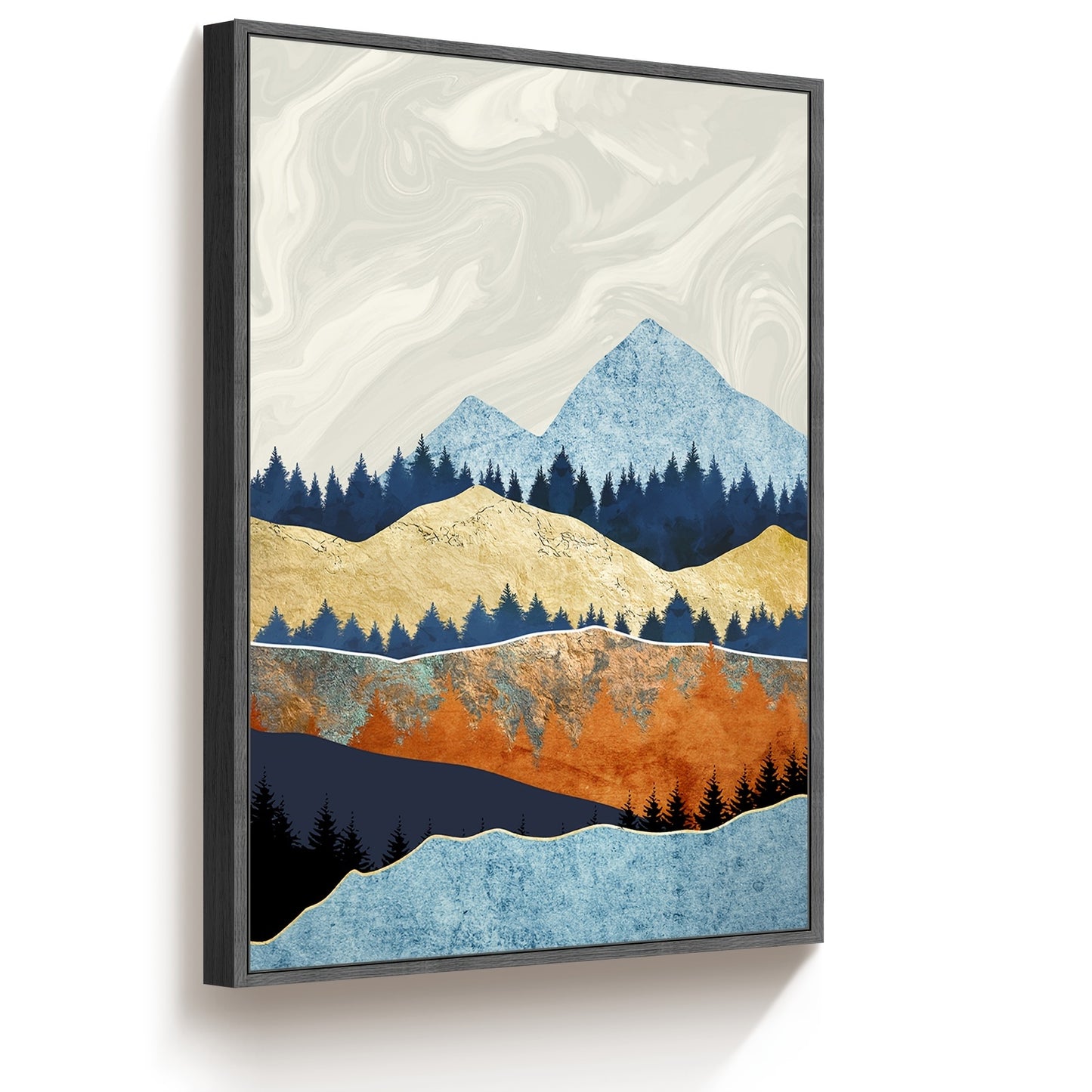 Framed Rolling Mountain Landscape Wall Canvas Decor