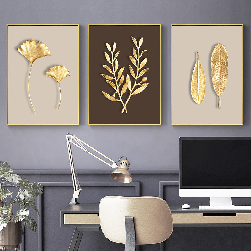 Abstract Modern Golden Leaf Print