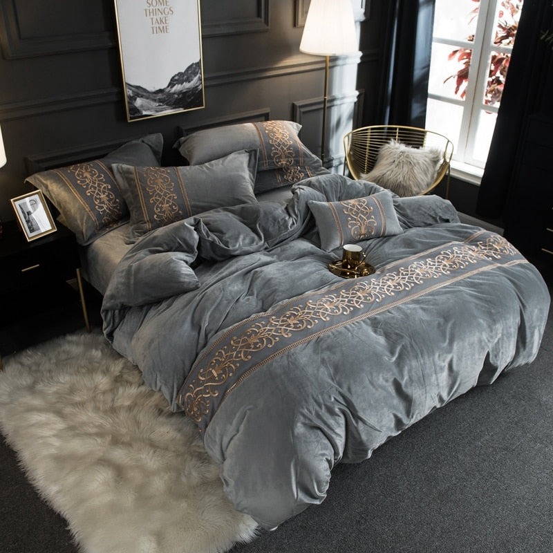 Lava Gray Velvet Duvet Set freeshipping - khollect
