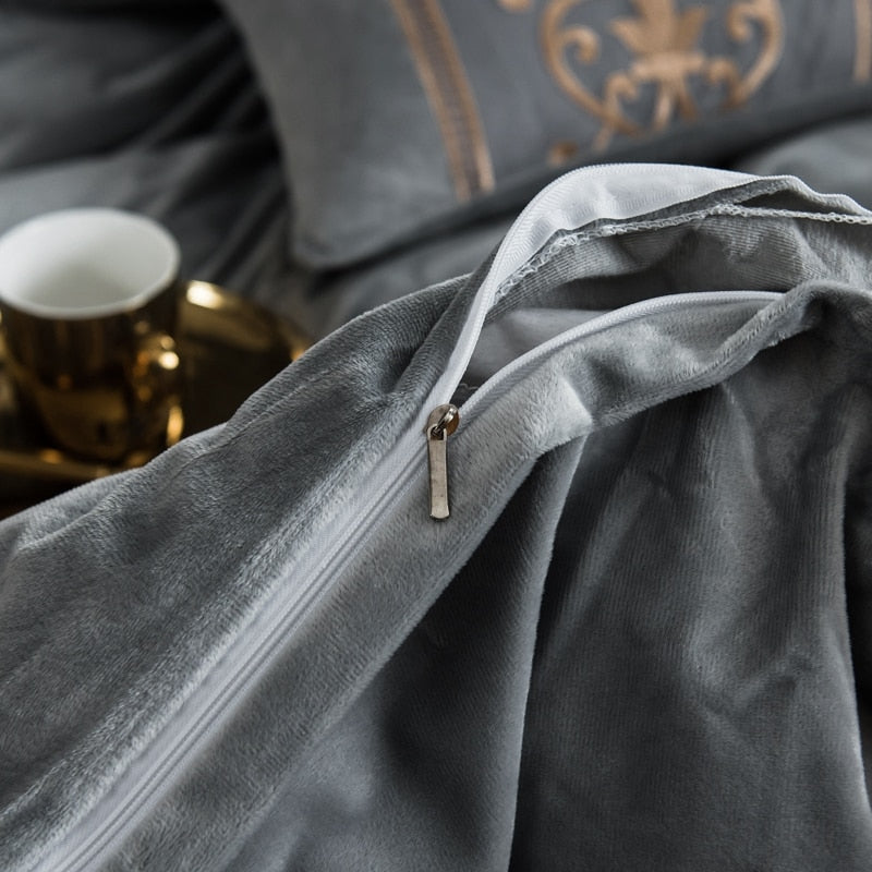 Lava Gray Velvet Duvet Set freeshipping - khollect