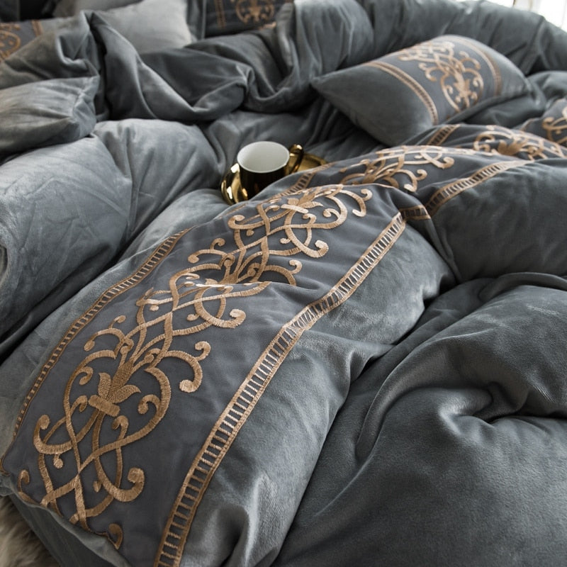 Lava Gray Velvet Duvet Set freeshipping - khollect