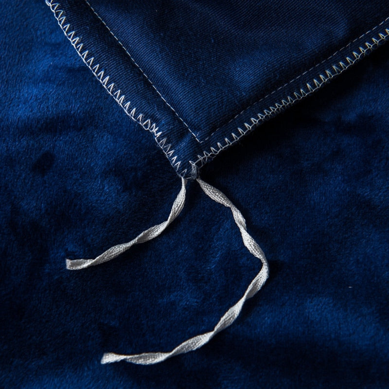 Dark Blue Velvet Flannel Duvet Set freeshipping - khollect