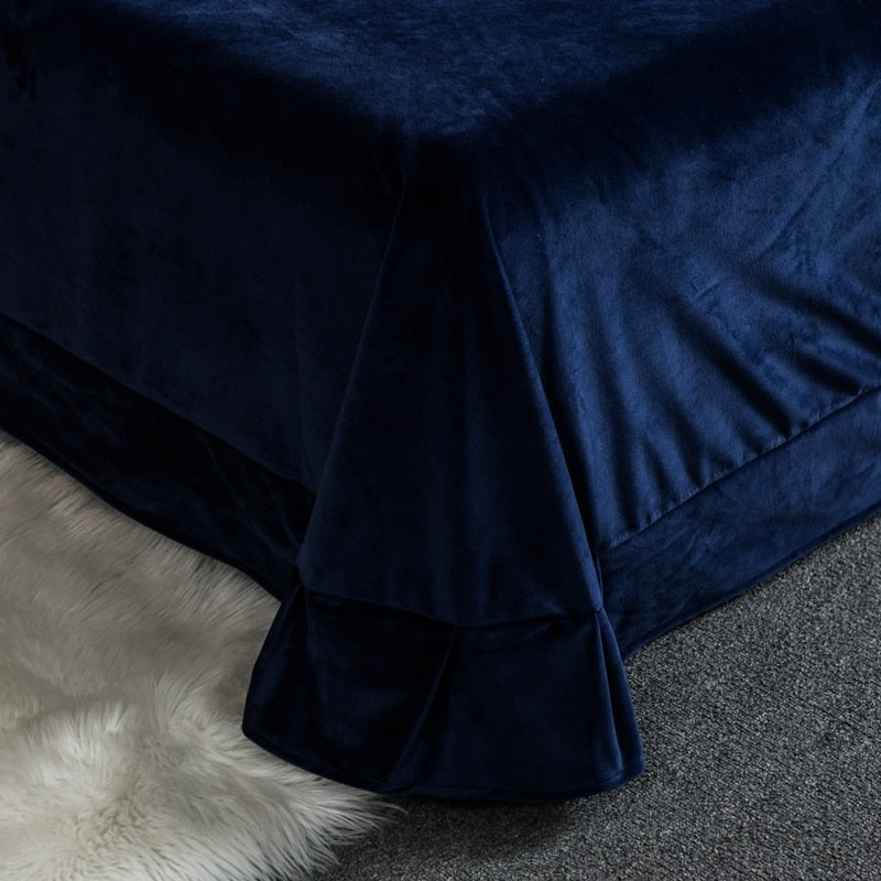 Dark Blue Velvet Flannel Duvet Set freeshipping - khollect