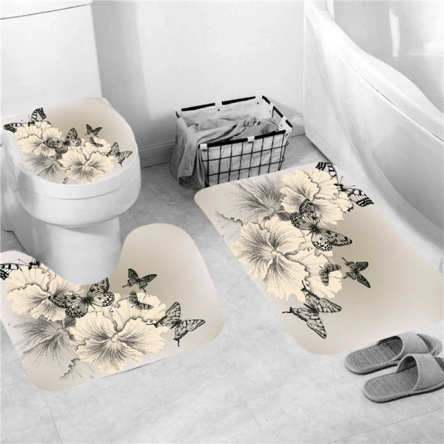 Rose Print Shower Curtain Set freeshipping - khollect