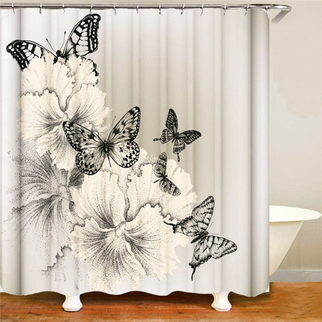 Rose Print Shower Curtain Set freeshipping - khollect