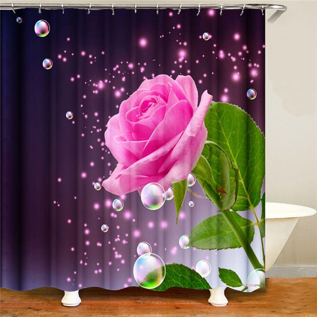 Rose Print Shower Curtain Set freeshipping - khollect