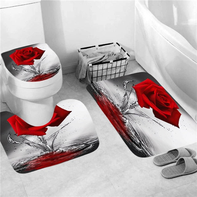 Rose Print Shower Curtain Set freeshipping - khollect