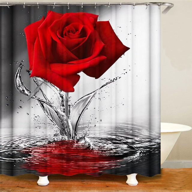 Rose Print Shower Curtain Set freeshipping - khollect