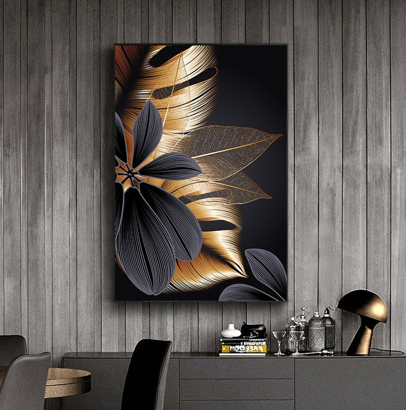 Golden Leaf Canvas Poster Print freeshipping - khollect