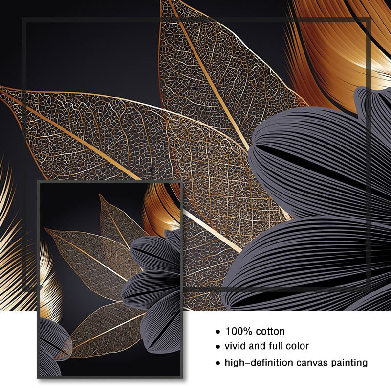 Golden Leaf Canvas Poster Print freeshipping - khollect