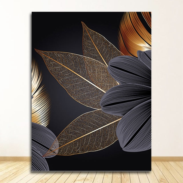 Golden Leaf Canvas Poster Print freeshipping - khollect