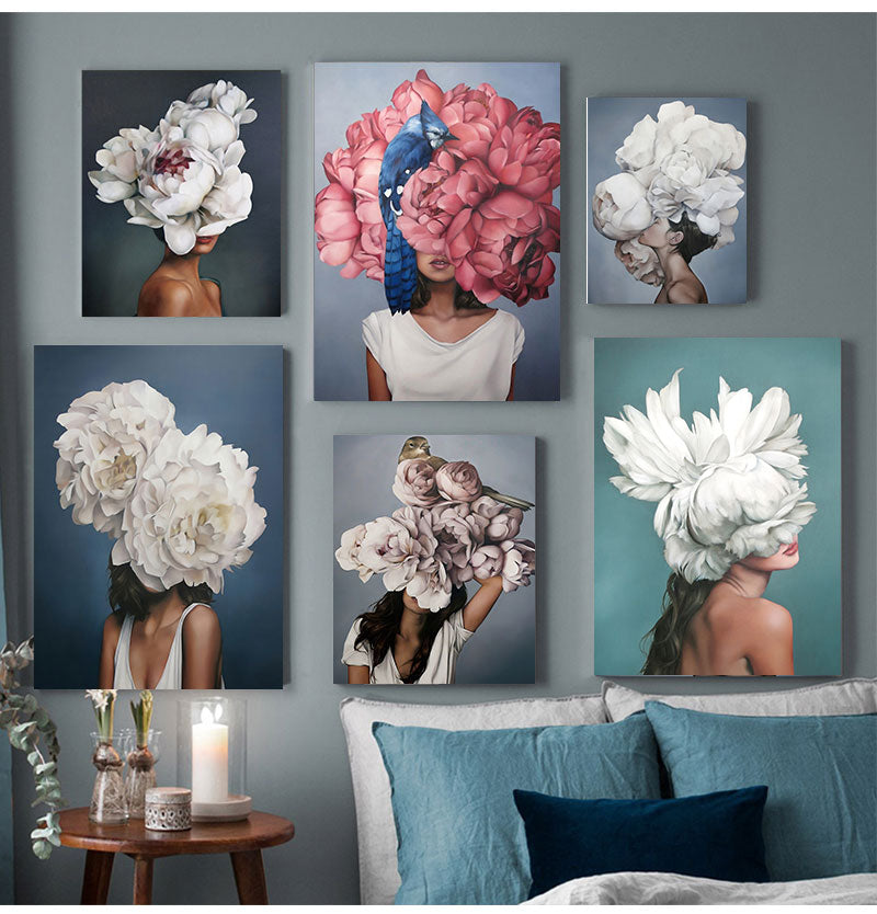 Abstract Floral Hat Canvas Print Art freeshipping - khollect