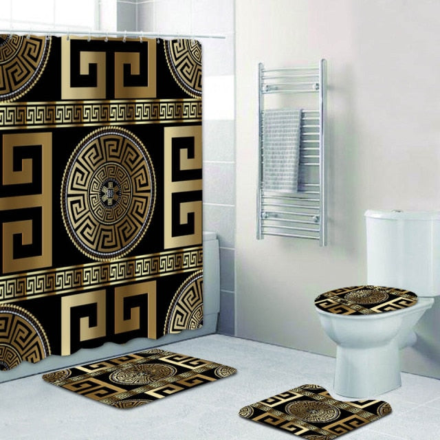 Black Gold Greek Key Meander Bathroom Set freeshipping - khollect