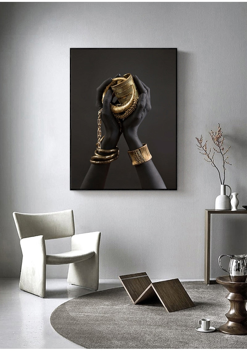 Hand Golden Jewelry Canvas Print freeshipping - khollect