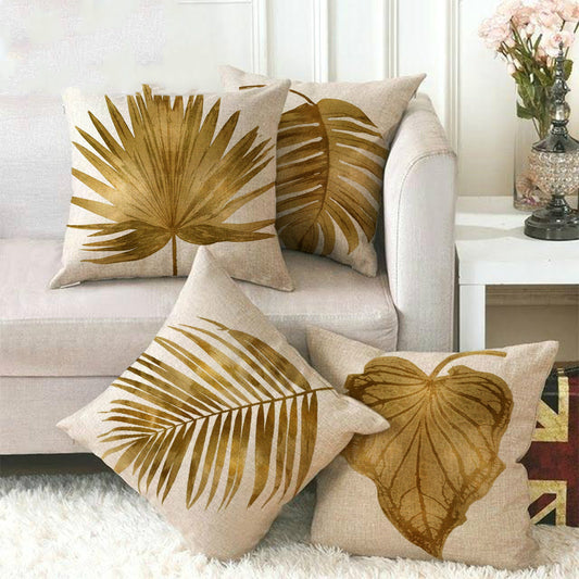 Golden Palm Leaf Pillow Case