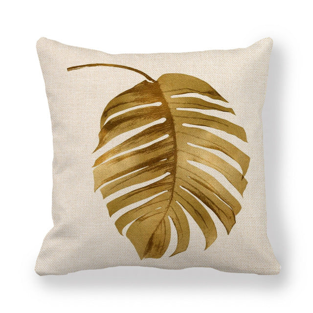 Golden Palm Leaf Pillow Case