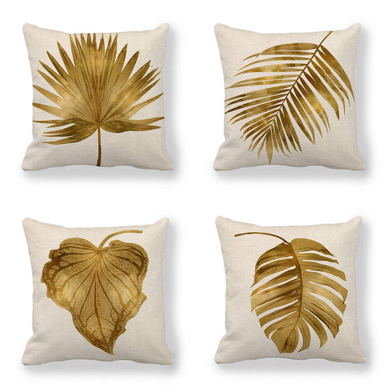 Golden Palm Leaf Pillow Case
